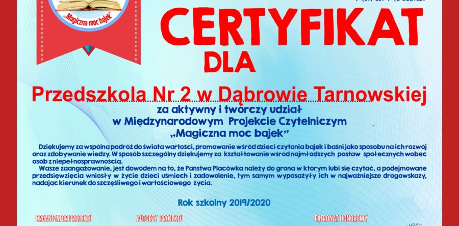 Certyfikat dla przedszkola