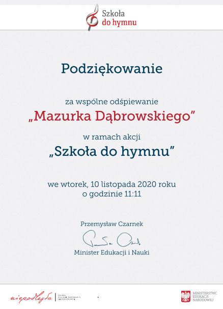 Udział w akcji “Szkoła do hymnu”